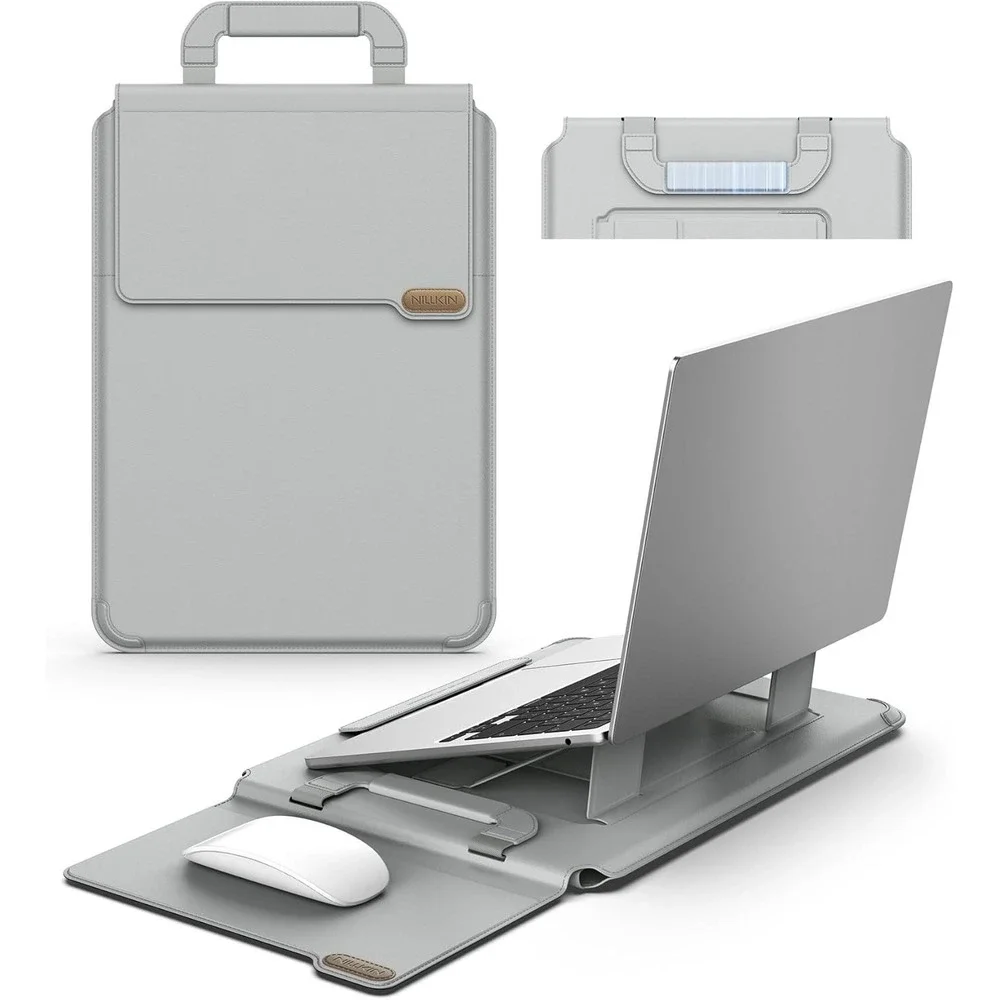 Nillkin 16 in PU Laptop Sleeve Stand Mouse Pad Handle Gray Travel‎ Office